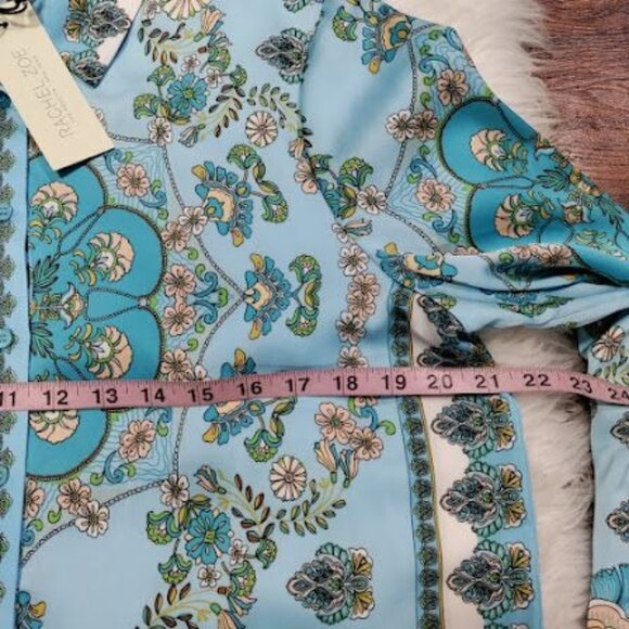 NWT Rachel Zoe Blue Floral Button Front Long Sleeve Blouse Women's Size Medium - Picture 8 of 12